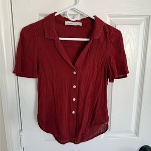 Abercrombie & Fitch Short Sleeve Button-Front Top - Burgundy